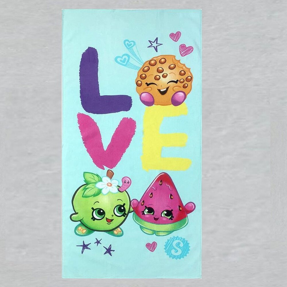 Shopkins Love Beach Towel measures 28 x 58 inches